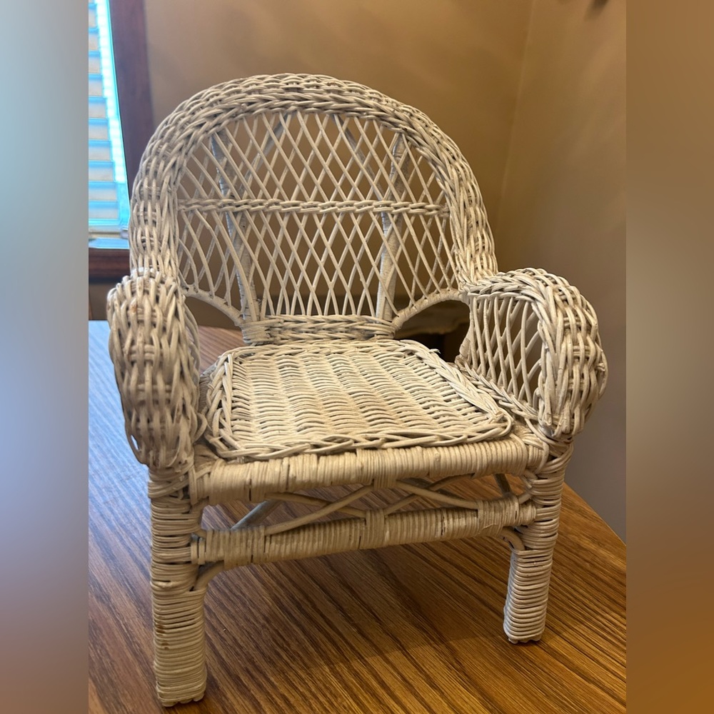 Decorative wicker chair - plant doll stand / cottage porch home decor
13" tall